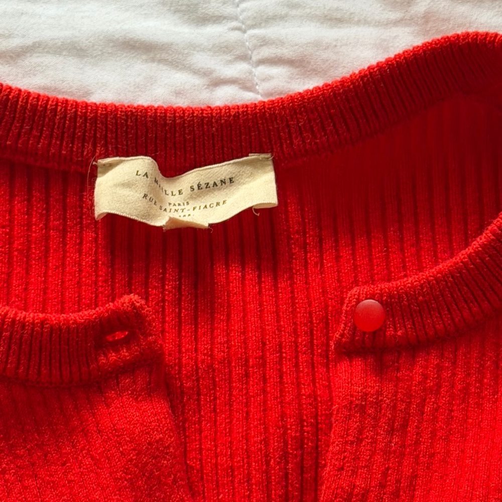Sezane Red Ribbed Button-Up Cardigan - Picture 2 of 4
